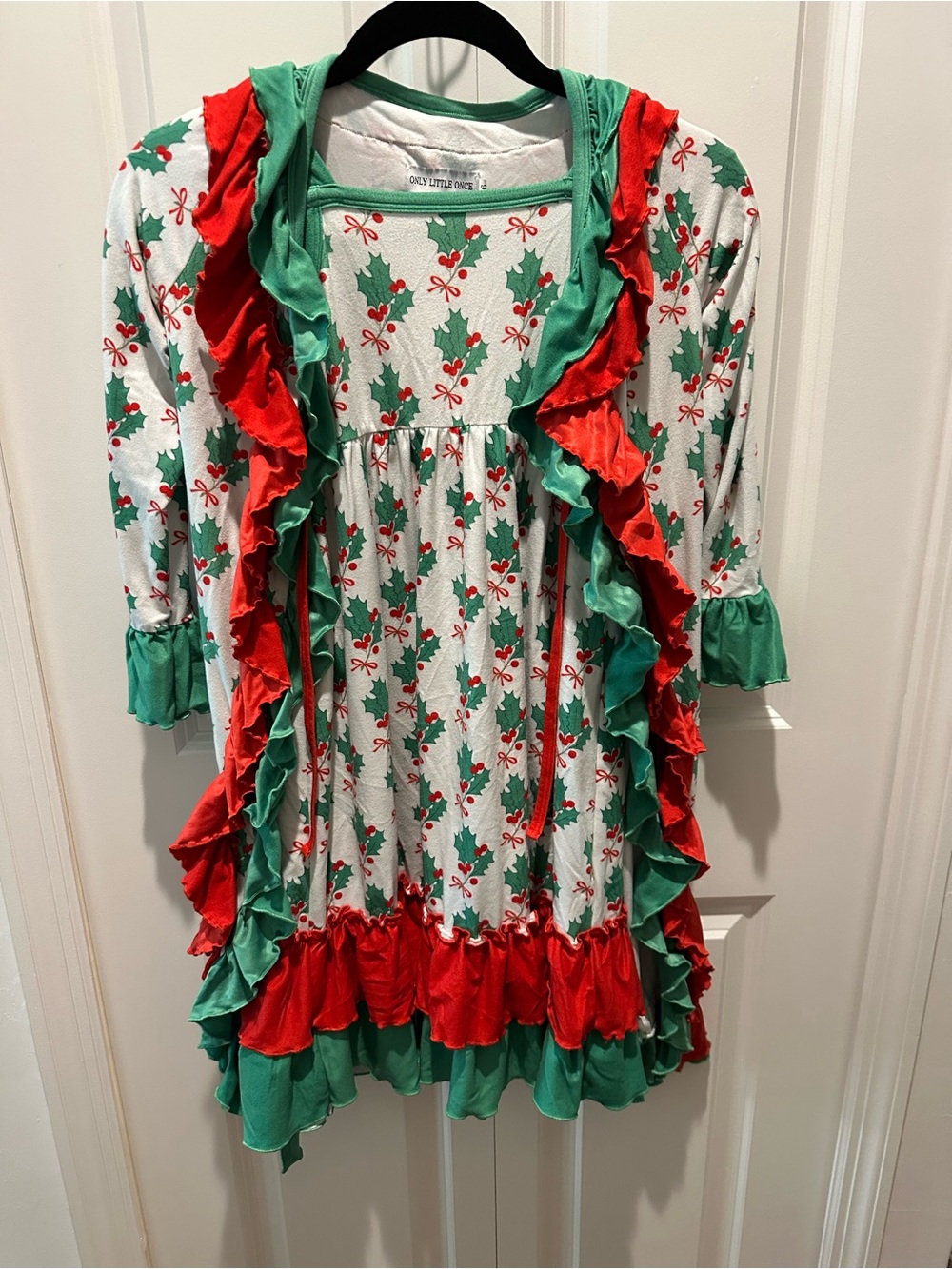 Only Little Once Green & Red Holly Christmas Pajama Gown and Robe Set